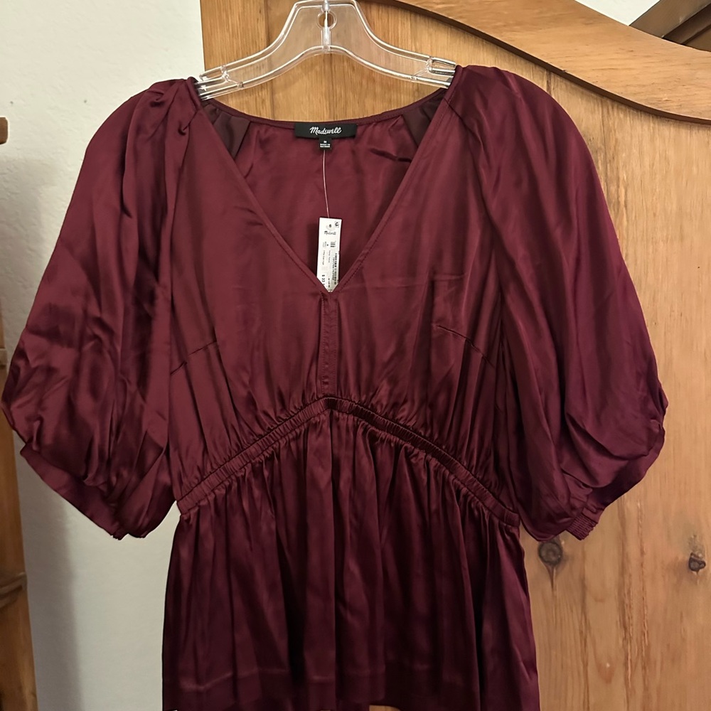 Madewell Deep Burgundy Blouse satin fabrication. New with tags .